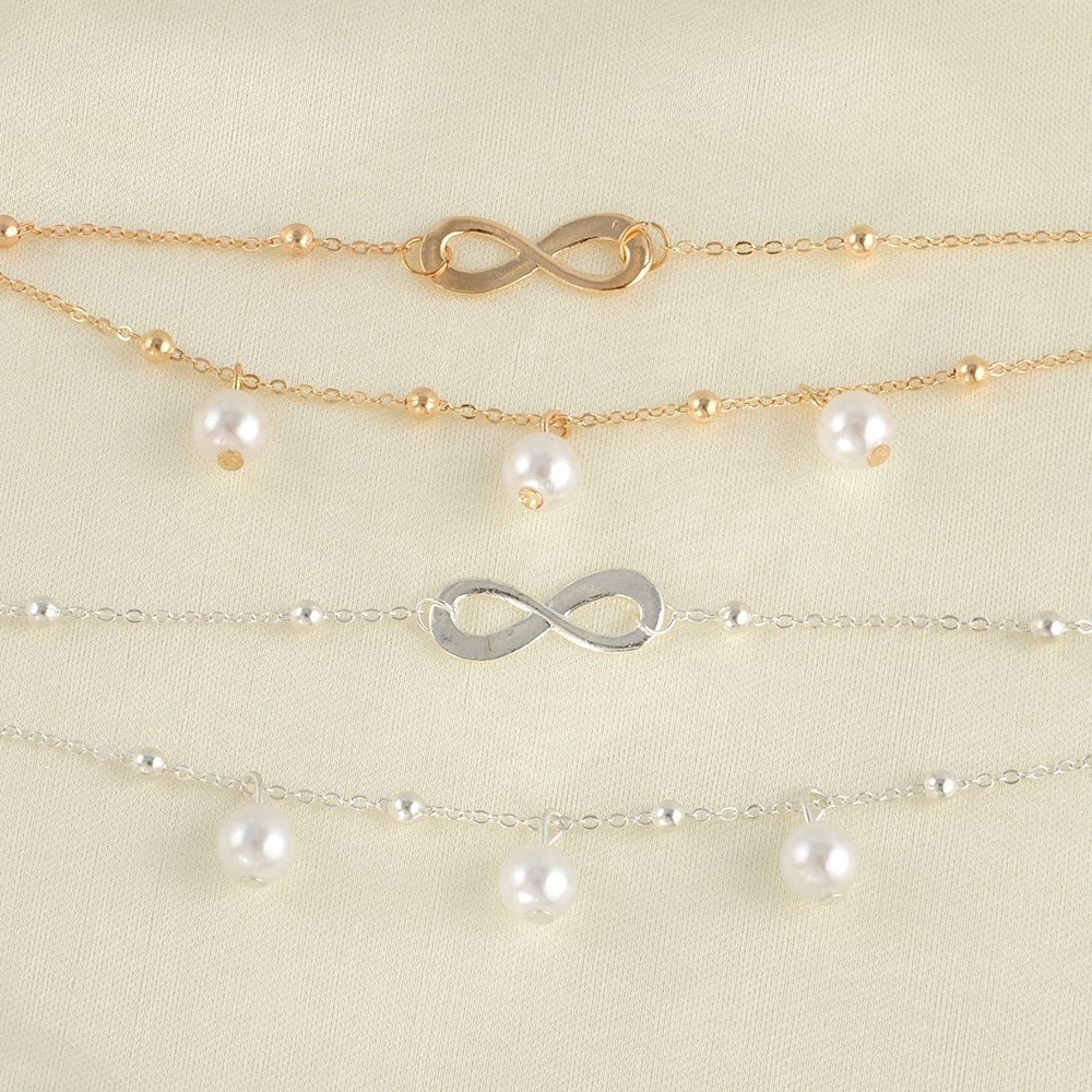 Double Layer Pearl Anklet Women Handmade Beaded Double Chain Anklet