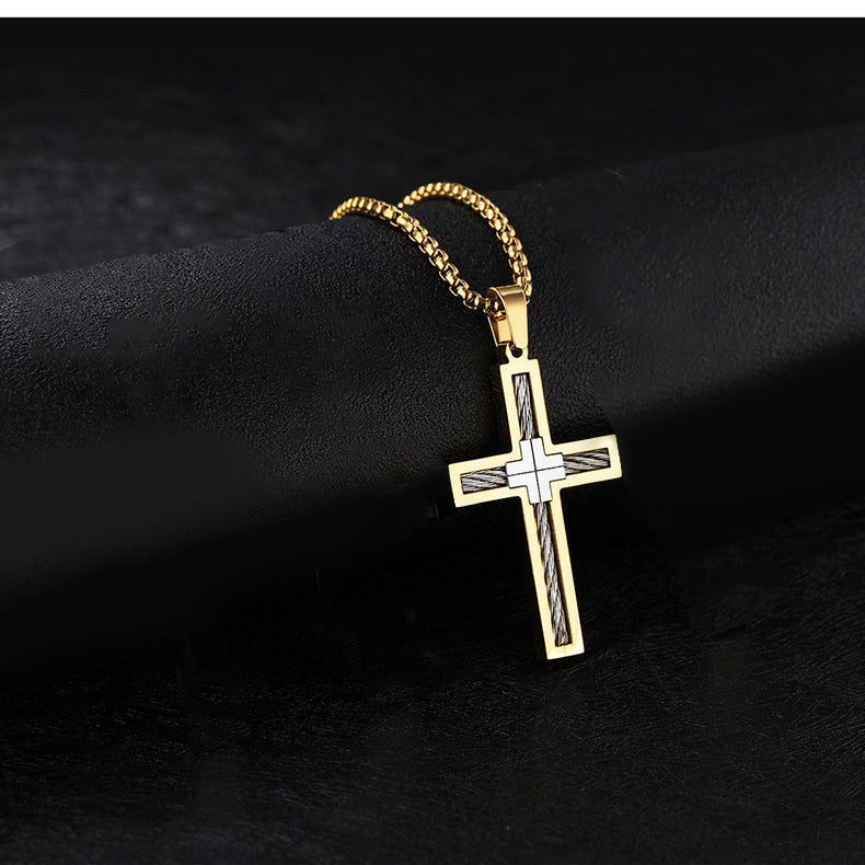 Titanium Steel Wire Cross Men's Necklace