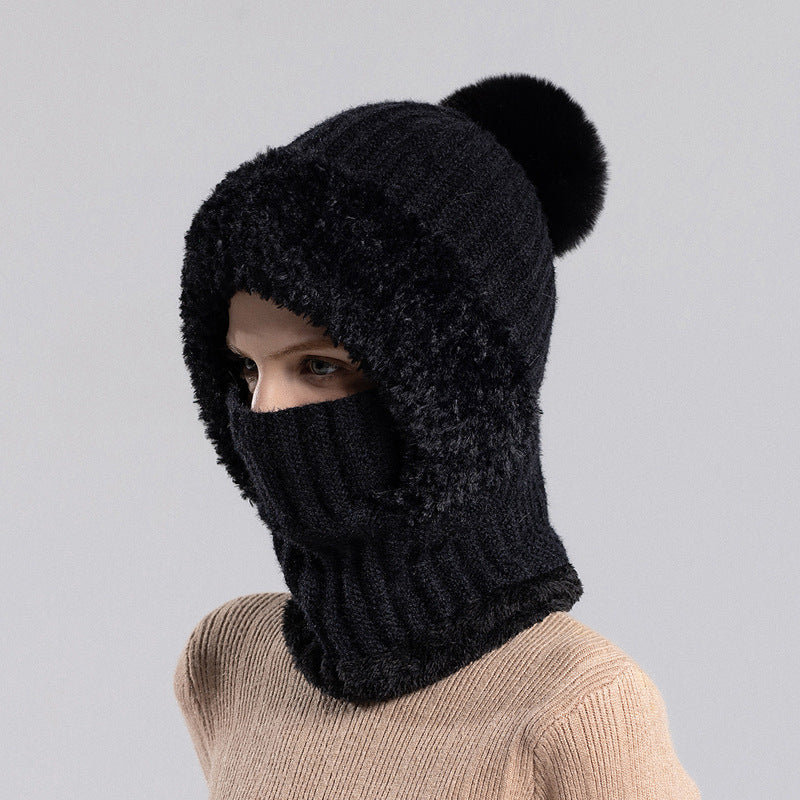 Knitted Hat Scarf Mask One-piece Hat Women's Winter