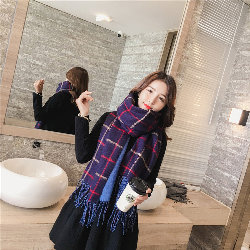 Double-sided plaid scarf women