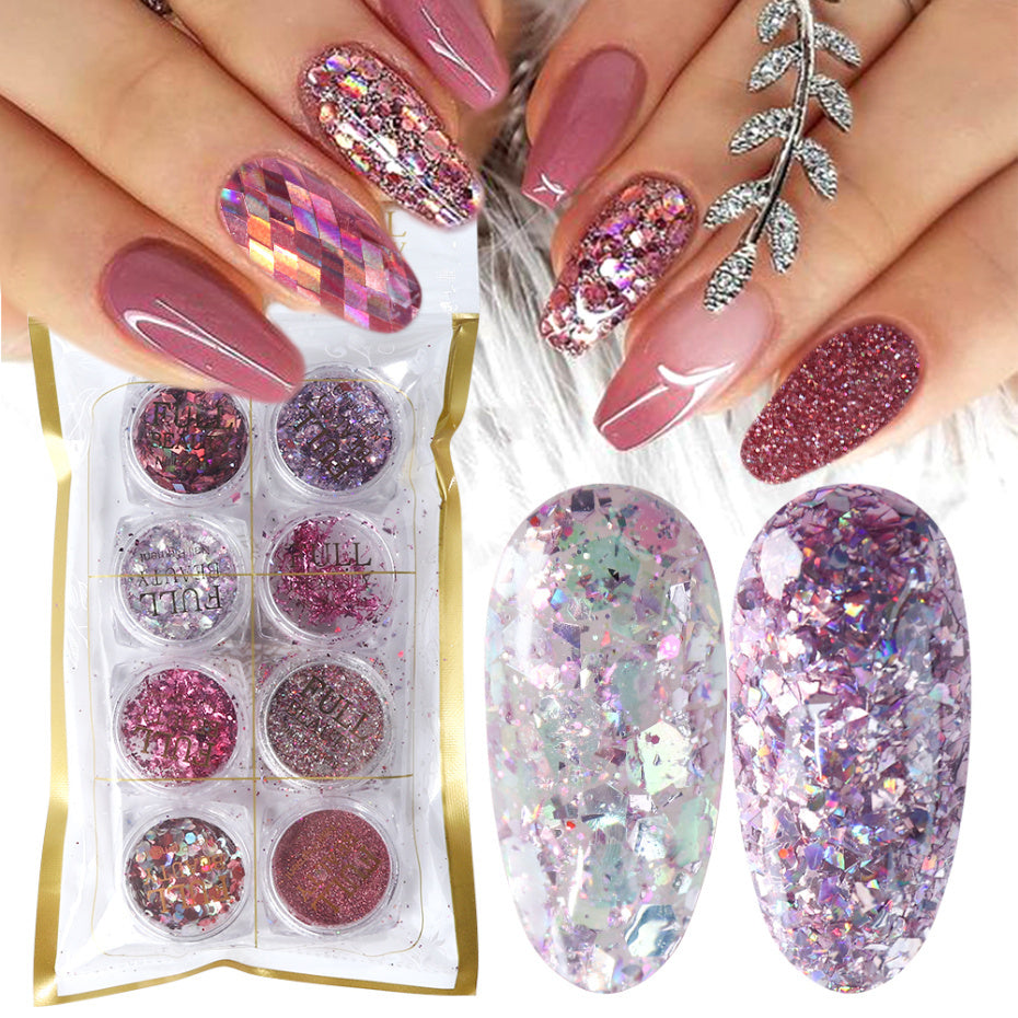 8 Box Mix Glitter Nail Art Powder Flakes Set