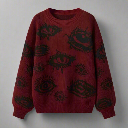 Personality Round Neck Wide Knitted Jacquard Sweater