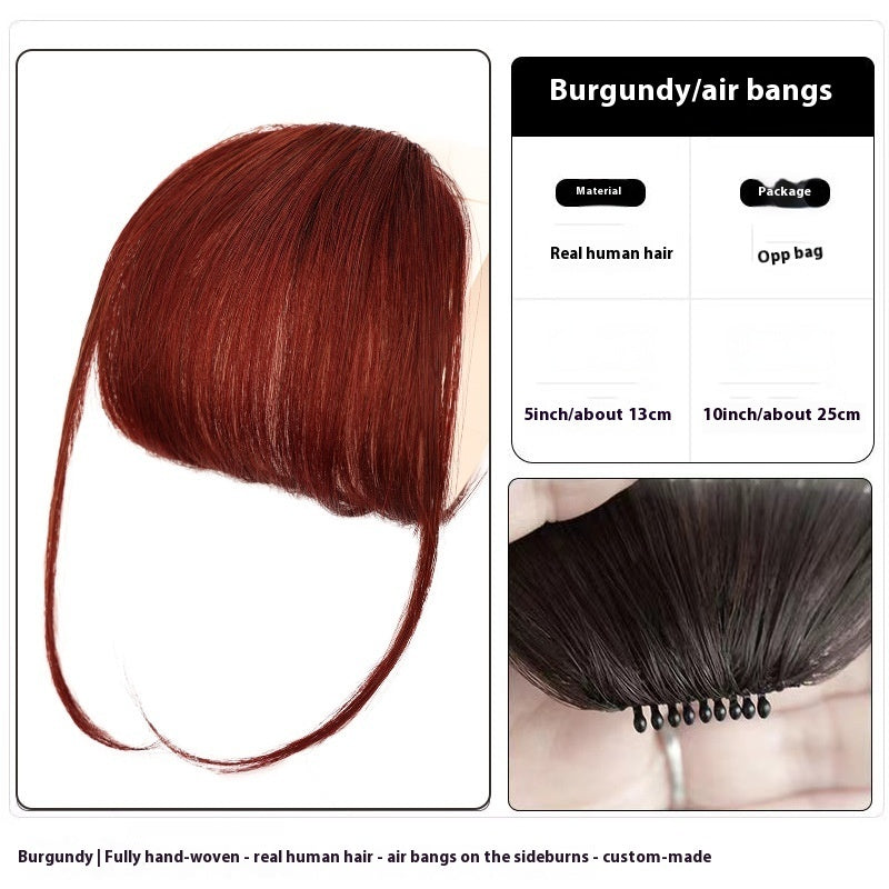 Women's Air Natural Forehead Invisible Seamless Hair-free Seam Full Real Bangs Wig Set