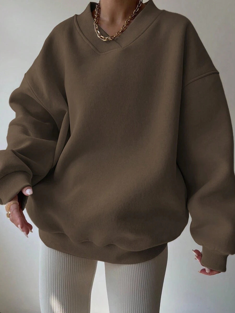 Women's Casual Solid Color Long Sleeve Crew Neck Sweater