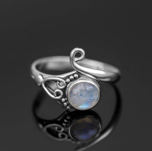 Creative Bohemian Retro Moonstone Ancient Silver Fashion Ring