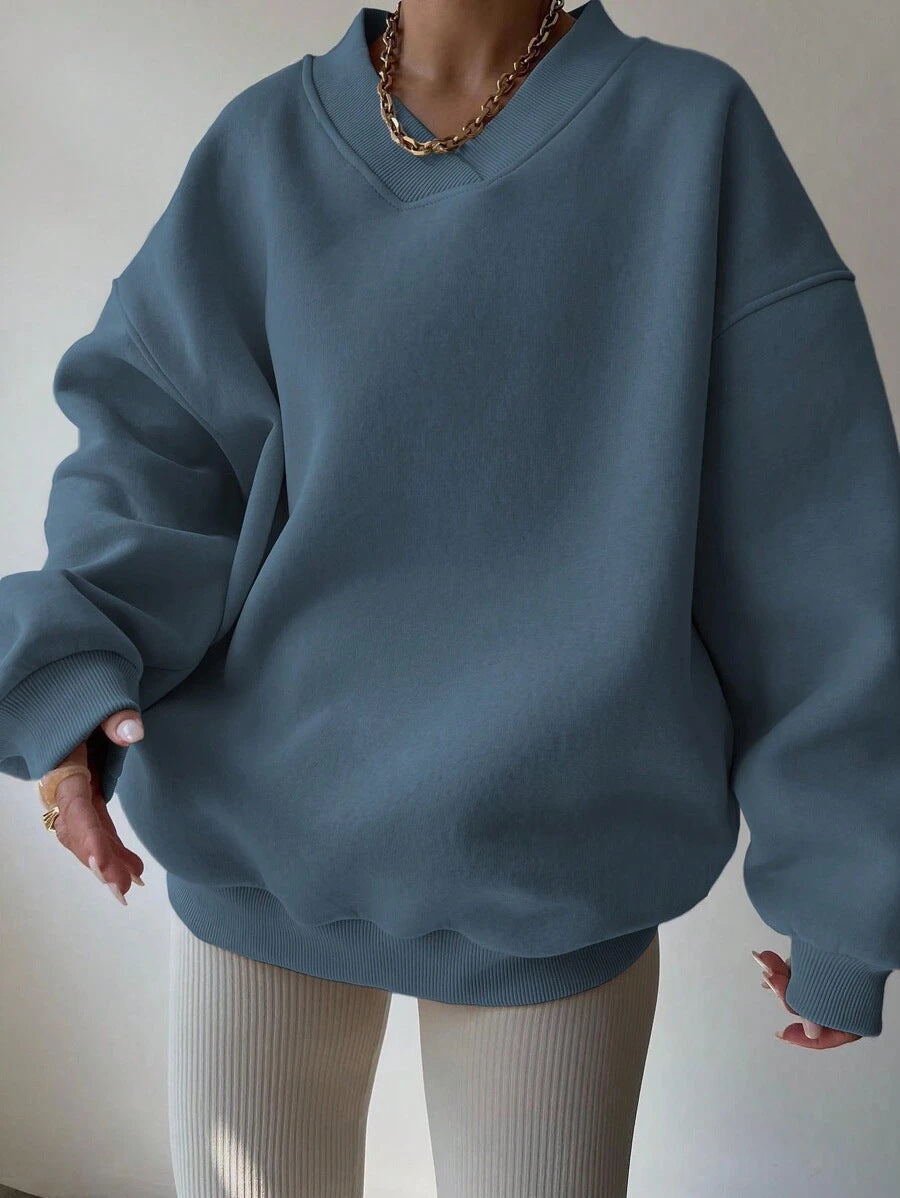 Women's Casual Solid Color Long Sleeve Crew Neck Sweater