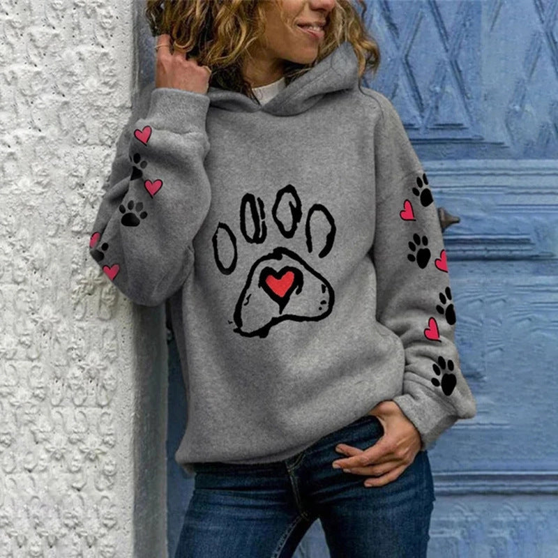 Women's Casual Cartoon Printed Hooded Sweatshirt