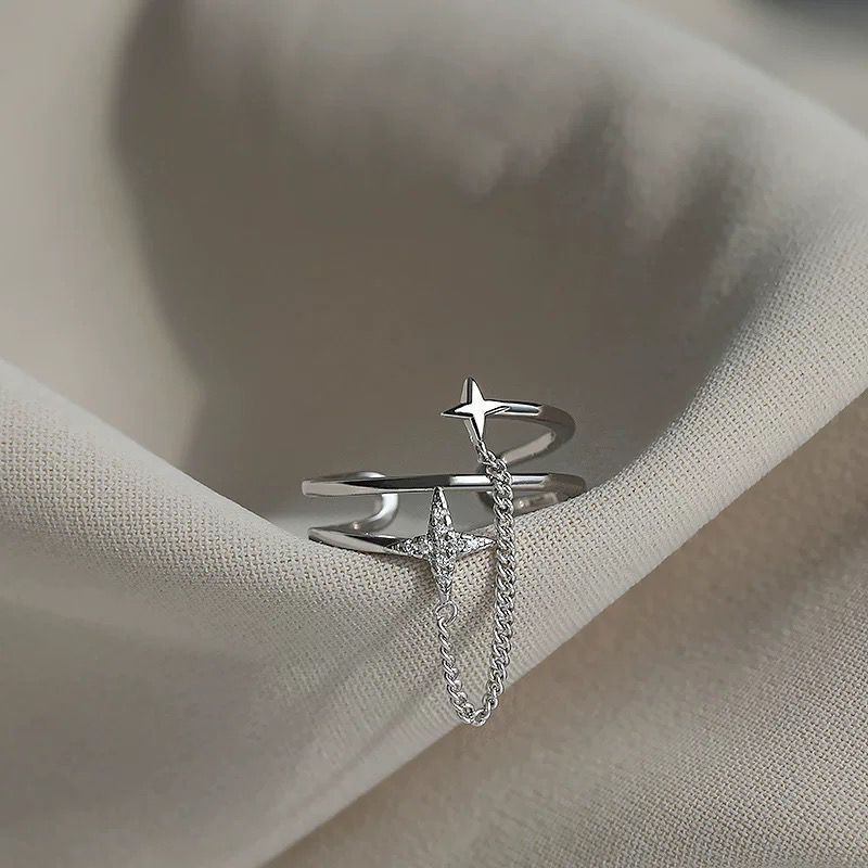 Cross Zircon Star Open-end Ring Trendy Unique Chain