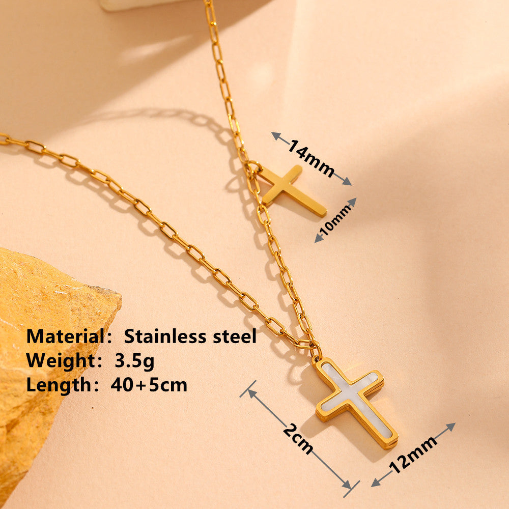 Women's Simple Stainless Steel Imitation Shell Cross Pendant Necklace