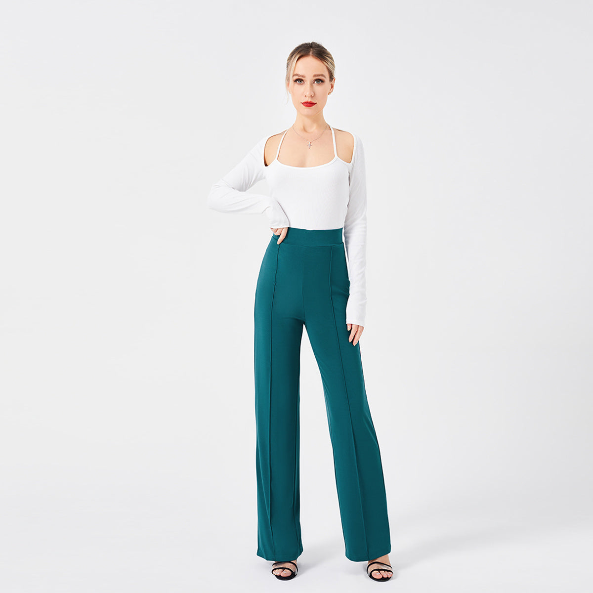 Solid Color Casual Pants Slim, High-waisted Bell Bottoms