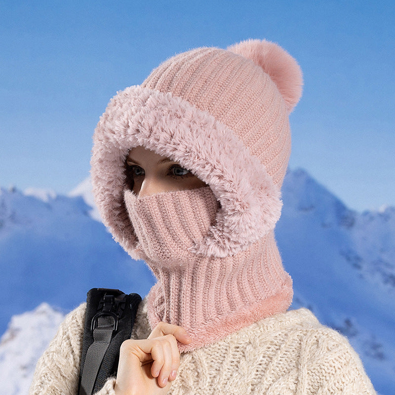 Knitted Hat Scarf Mask One-piece Hat Women's Winter