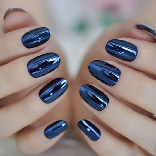 Electroplating Fake Nails Blue Wearable Removable