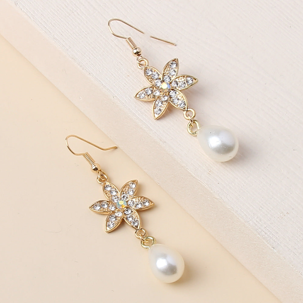 Fashion Diamond Flower Earrings Personality Metal Pearl