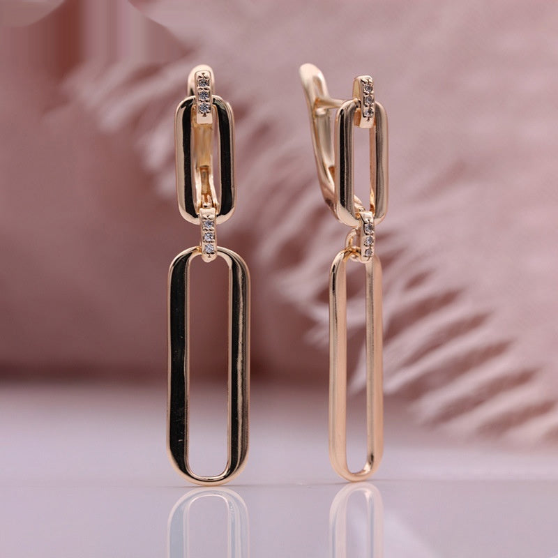 Micro-inlaid Natural Zircon Long Dangle Hollow Rose Gold Earrings