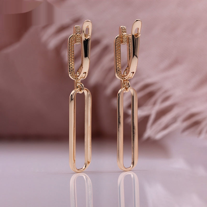 Micro-inlaid Natural Zircon Long Dangle Hollow Rose Gold Earrings