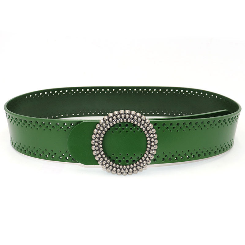 Green Women Belt No Hole Ladies Belts For Dresses Real Leather