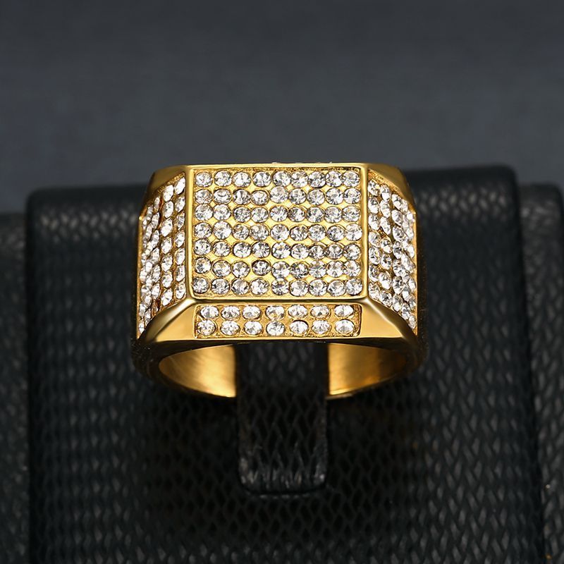 Titanium Steel Color-retaining Gold-plated Full Diamond Men's Ring